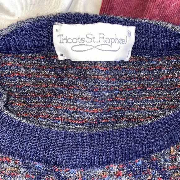 Vtg Tricots St. Raphael mens grandpa pullover blue wool sweater - Picture 2 of 2